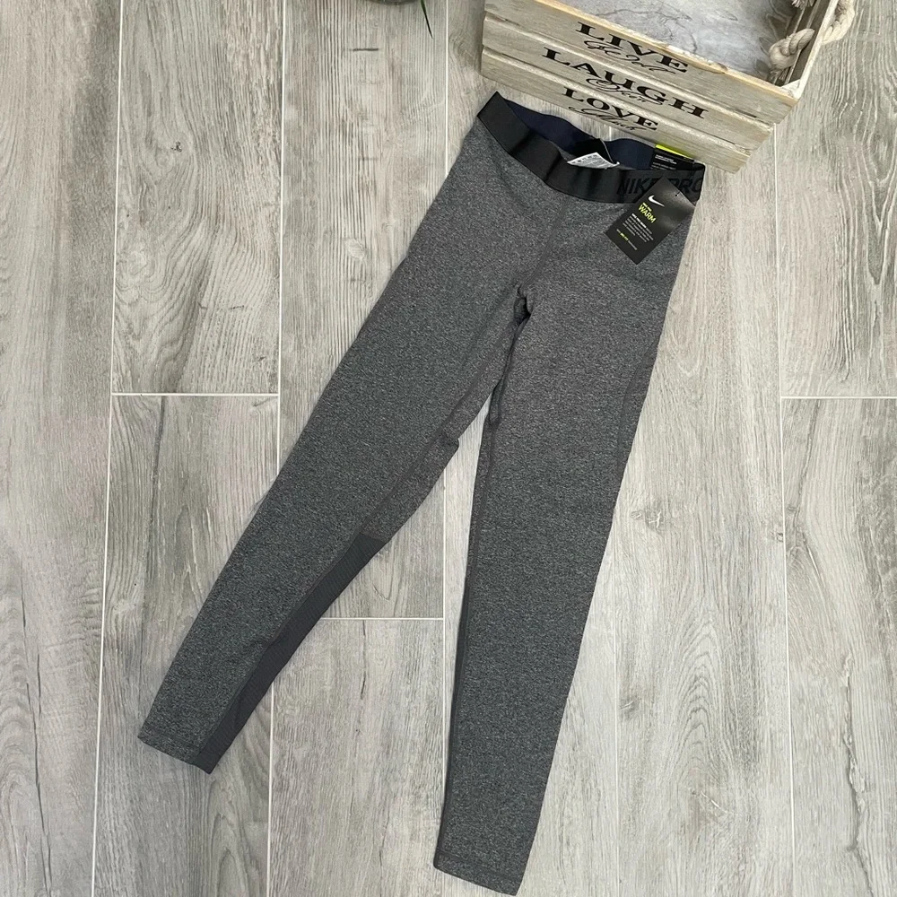 Nike Pro Warm Womens Small Gray Heather Dri FIT Training Tights Leggings NWT
